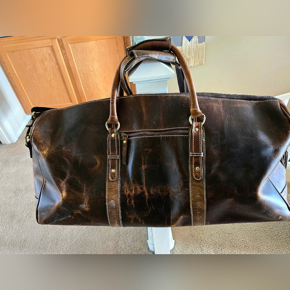 Genuine Leather Handcrafted Large Duffle bag with built in wallet